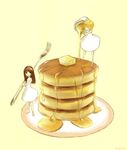  barefoot blonde_hair brown_hair butter copyright_request dress food fork md5_mismatch minigirl multiple_girls nona_drops oversized_object pancake stack_of_pancakes syrup 