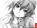  bakemonogatari bandages gofu greyscale kanbaru_suruga monochrome monogatari_(series) reverse_trap sketch smirk solo spot_color tomboy traditional_media 