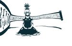  bow dress duster_(artist) empty_eyes greyscale hair_bow hat kamishirasawa_keine kneeling long_hair monochrome scroll short_sleeves solo touhou 