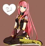  :/ aqua_eyes bad_id bad_pixiv_id boots knee_boots long_hair manio megurine_luka pink_hair sitting solo thighhighs v_arms vocaloid wariza zettai_ryouiki 