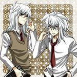  bad_id bad_pixiv_id bakura_ryou glasses multiple_boys necktie white_hair yami_bakura yuu-gi-ou yuu-gi-ou_duel_monsters 