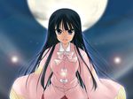  bangs black_eyes black_hair blunt_bangs full_moon houraisan_kaguya japanese_clothes kirisaki_byakko long_hair moon night solo touhou 