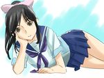  black_hair brown_eyes hair_ribbon love_plus mas ponytail ribbon school_uniform serafuku solo takane_manaka 