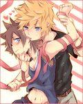  blonde_hair blue_eyes blush brown_hair heart kingdom_hearts licking looking_at_another male_focus mars_symbol midriff multiple_boys navel pinko_(inazume-panko) ribbon roxas sora_(kingdom_hearts) tank_top tears tongue tongue_out wrist_grab yaoi 