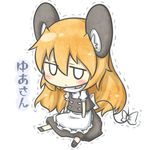  animal_ears artist_name bad_id bad_pixiv_id black_dress bow chibi dress kemonomimi_mode kirisame_marisa long_hair lowres mouse_ears mouse_marisa mouse_tail orange_hair ribbon simple_background solo tail tail_ribbon touhou translated white_background white_bow white_ribbon yuasan 