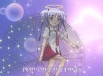  1girl animated animated_gif bokusatsu_tenshi_dokuro-chan lowres mitsukai_dokuro necktie purple_eyes purple_hair spinning star stars tie 