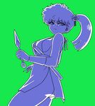  1girl breasts female fishnet_pantyhose fishnets green_background kunai kunou_kodachi large_breasts looking_at_viewer no_bra ponytail ranma_1/2 side_ponytail sideboob simple_background solo wantan-orz weapon 