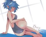  bad_id bad_pixiv_id blue_eyes blue_hair breasts competition_swimsuit eyebrows_visible_through_hair large_breasts momotarou_densetsu one-piece_swimsuit pointy_ears sakuraidai sideboob solo swimsuit yasha 