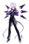  add_(elsword) black_gloves black_pants cracking_knuckles elsword full_body gloves grin hwansang lunatic_psyker_(elsword) male_focus official_art pants purple_eyes shirt shoes smile solo standing white_background white_hair 