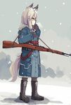  animal_ears bee_(deadflow) bolt_action gun mosin-nagant pantyhose rifle snowing solo tail uniform weapon 