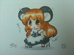  animal_ears bad_id bad_pixiv_id chibi kemonomimi_mode kirisame_marisa long_hair mouse_ears mouse_marisa mouse_tail orange_hair ribbon short_sleeves solo tail tail_ribbon touhou traditional_media white_ribbon yuasan 