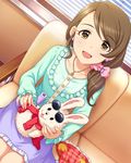  artist_request brown_eyes brown_hair bunny bunny_puppet earrings hair_ornament idolmaster idolmaster_cinderella_girls jewelry low_ponytail mochida_arisa necklace official_art puppet purple_skirt skirt smile solo source_request sunglasses 