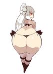  ass bare_shoulders bent_over bikini bravely_default:_flying_fairy bravely_default_(series) bravely_second:_end_layer flower hair_flower hair_ornament huge_ass inkerton-kun long_hair magnolia_arch red_eyes side-tie_bikini simple_background solo swimsuit thick_thighs thighs thong thong_bikini white_hair 
