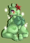  anthro blush breasts bulbasaur butt drooling female flora_fauna flower looking_back mysticalwizard nintendo nipples nude open_mouth plant pok&eacute;mon pok&eacute;mon_(species) pussy red_eyes saliva scalie shine shiny_pok&eacute;mon simple_background solo tongue tongue_out video_games 