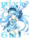  blue_eyes blue_hair from_above hat highres holding_stylus pixiv pixiv-tan solo stylus wedo 