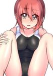  black_eyes competition_swimsuit katakata_unko one-piece_swimsuit original red_hair short_hair sitting solo spread_legs swimsuit 