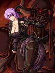  ayane_(doa) breasts cleavage collarbone dead_or_alive dead_or_alive_3 gauntlets genra_(doa) greaves headband highres japanese_clothes large_breasts mucoro ninja oni_mask purple_hair red_eyes short_hair 