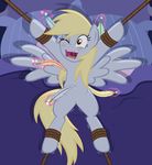  2015 bdsm bed blonde_hair blush bondage bound derpy_hooves_(mlp) equine feather female friendship_is_magic glowing hair levitation lying magic mammal my_little_pony one_eye_closed pegasus pillow radiantrealm rope rope_bondage solo sparkles tickle_torture tickling wings yellow_eyes 