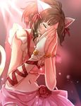  1girl alternate_hairstyle animal_ears bow breasts brown_hair cat_ears cleavage eyes_closed fake_animal_ears hair_bow idolmaster idolmaster_cinderella_girls maekawa_miku restaint ribbon short_hair solo tail tears 