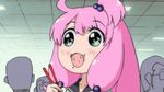  1girl animated animated_gif eating green_eyes lowres pink_hair shinjou_kanae_(teekyuu) teekyuu 