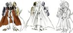  arm_cannon armor cape claws digimon dk_(13855103534) full_armor highres horns monster no_humans omegamon royal_knights simple_background solo sword weapon 