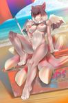  anthro beach bottomless breasts clothed clothing dragon female flashing half-dressed horn hybrid looking_at_viewer miles_df multiple_tails pinup pose pussy scales seaside shirt shirt_lift skimpy solo wings 