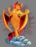  2015 avante92 breasts claws erect_nipples fangs female hair looking_at_viewer manticore nipples nude paws pussy red_hair smile solo voluptuous wide_hips wings 