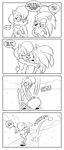  angry archie_comics blush chauvels clothing comic english_text female hedgehog kick male mammal monochrome rodent sally_acorn smile sonic_(series) sonic_the_hedgehog squirrel text vest video_games 
