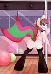  avoid_posting ball blossomforth_(mlp) blue_eyes bow camel_toe clothing conditional_dnp cream_fur cutie_mark dancing equine female feral friendship_is_magic fur hair hand_behind_head hi_res hooves inside legwear looking_up mammal mirror my_little_pony omiart open_mouth panties pegasus pole pole_dancing solo standing stockings stripper_pole tongue two_tone_hair underwear wings wood wooden_floor 