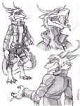  2013 clothing commissar-k jacket male open_mouth sergal smile smoking solo tongue tongue_out traditional_media_(artwork) 