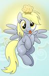  2014 absurd_res blonde_hair cloud cutie_mark derp_eyes derpy_hooves_(mlp) drawponies equine female food friendship_is_magic hair hi_res looking_at_viewer mammal muffin my_little_pony pegasus sitting solo sun tongue tongue_out wings yellow_eyes 