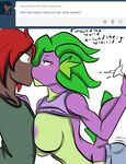  alcohol anthro anthrofied areola beverage blush breasts clothed clothing crossgender dragon drunk english_text equine fan_character female friendship_is_magic half-closed-eyes horse inuyuru kissing male male/female mammal my_little_pony plain_background pony scalie spike_(mlp) text tumblr white_background 