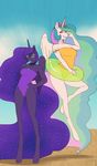  2015 anthro anthrofied clothing duo equine eyewear female friendship_is_magic hair hand_on_hip holding horn long_hair mammal multicolored_hair my_little_pony oops_(artist) outside popsicle princess_celestia_(mlp) princess_luna_(mlp) sibling sisters smile standing sunglasses swimsuit winged_unicorn wings 