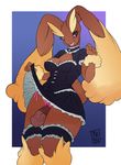  anthro breasts clothing dildo female fur lagomorph long_ears lopunny maid maid_uniform mammal nintendo open_mouth pok&eacute;mon pussy_juice rabbit sex_toy smile solo standing teeth tongue underwear veiny_dildo video_games wet zwitterkitsune 