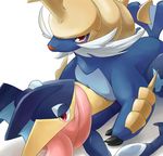  2014 ambiguous_gender duo feral greninja looking_at_viewer lying missionary_position mohuten nintendo nude on_back on_top plain_background pok&eacute;mon samurott sex video_games white_background 