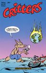  1987 anthro bicycle canine clothed clothing comic cover crater critters_(comic_book) earth english_text fire half-dressed male mammal matches mike_kazaleh moon sitting text topless 