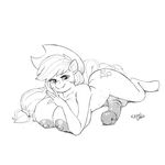  2015 animal_genitalia anthro anthrofied applejack_(mlp) areola balls big_breasts breasts cutie_mark dickgirl earth_pony equine freckles friendship_is_magic greyscale hair hat horse horsecock huge_breasts intersex kevinsano long_hair looking_at_viewer lying mammal monochrome my_little_pony nipples nude penis pony ponytail smile solo 