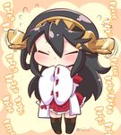  black_hair chibi closed_eyes covered_mouth flapping flying_sweatdrops haruna_(kantai_collection) headgear kantai_collection long_hair nontraditional_miko pleated_skirt red_skirt skirt solo thighhighs tsukko_(3ki2ne10) twitter_username wide_sleeves 