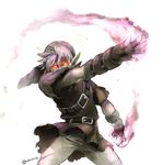  artist_name belt dark_link fingerless_gloves gloves glowing glowing_eyes hat looking_at_viewer male_focus outstretched_arm pointy_ears red_eyes rito_(kinokosoup) silver_hair solo the_legend_of_zelda 