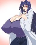  blue_hair blush breasts gigantic_breasts highres looking_at_viewer maken-ki! nijou_aki yukimaru_(gojo) 