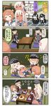  /\/\/\ 4koma 6+girls :d ^_^ ahoge anchor_hair_ornament battleship_hime battleship_water_oni bismarck_(kantai_collection) black_dress blonde_hair bowl brown_gloves brown_hair chibi chopsticks closed_eyes comic commentary_request cup cushion dress drinking_glass fish flower food fork gloves hair_flower hair_ornament hat highres horn horns i-58_(kantai_collection) indian_style iron_cross kantai_collection lying_on_person miso_soup multiple_girls o_o on_head open_mouth pasta peaked_cap person_on_head pleated_skirt prinz_eugen_(kantai_collection) puchimasu! rice rice_bowl ro-500_(kantai_collection) school_swimsuit school_uniform seiza serafuku shinkaisei-kan silver_hair sitting skirt smile spaghetti swimsuit swimsuit_under_clothes table tan tanline tatami translated twintails waving white_gloves yunomi yuureidoushi_(yuurei6214) 