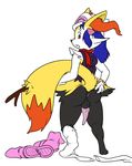  anus braixen butt canine clothing clothing_malfuntion crossgender dawn dog erection halcy0n invalid_tag knot male malfuntion mammal nintendo penis pok&eacute;mon presenting tg transformation video_games 