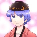  blue_eyes blue_hair bowl bowl_hat hat japanese_clothes kimono shirosato solo sukuna_shinmyoumaru touhou unamused upper_body 