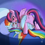  anus bed female female/female friendship_is_magic lying my_little_pony pillow pussy rainbow rainbow_dash_(mlp) twilight_sparkle_(mlp) two_tone void236 wings 