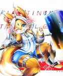  armor blue_eyes female fox furry long_hair mash_(artist) one_eye_closed white_hair wink 