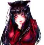  animal_ears bangs black_hair blunt_bangs blush breast_hold breasts cat_ears hand_on_own_cheek jabami_yumeko kakegurui large_breasts lips long_hair looking_at_viewer messy_hair parted_lips red_eyes red_suit saiun_hanatsubasa shiny shiny_hair simple_background solo straight_hair suit_jacket upper_body white_background 