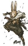  baggy_pants bunny dagger full_body fur_collar furry highres jumping male_focus nameo_(judgemasterkou) overgrowth pants reverse_grip snout solo turner_(overgrowth) weapon 