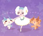  ^_^ ballerina beamed_eighth_notes blue_hair blush_stickers brothers chuno closed_eyes eighth_note holding_hands komajirou komasan musical_note netaballerina open_mouth purple_background quarter_note siblings star youkai youkai_watch 