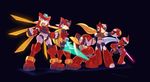  arm_blade arm_cannon blonde_hair blues_(rockman) blues_exe capcom energy_sword final_smash helmet kin_niku lightsaber long_hair model_zx multiple_boys parody robot rockman rockman_exe rockman_x rockman_zero rockman_zx shield super_smash_bros. sword very_long_hair weapon zero_(rockman) 