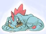  alpacapala ambiguous_gender cute duo eyes_closed feraligatr nintendo plain_background pok&eacute;mon sandile size_difference sleeping smile video_games 